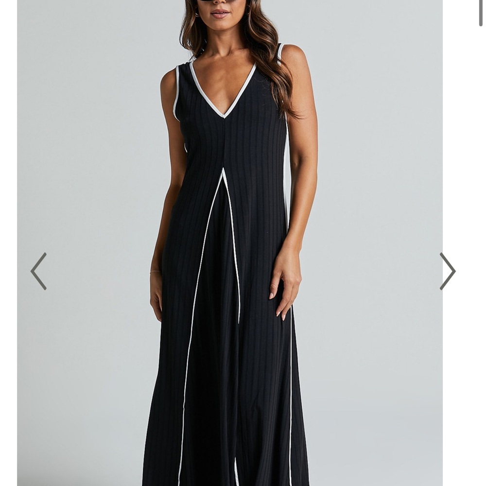 CATHLEEN MIDI DRESS - RIBBED SLEEVELESS LOW BACK DRESS IN BLACK / BRAND NEW